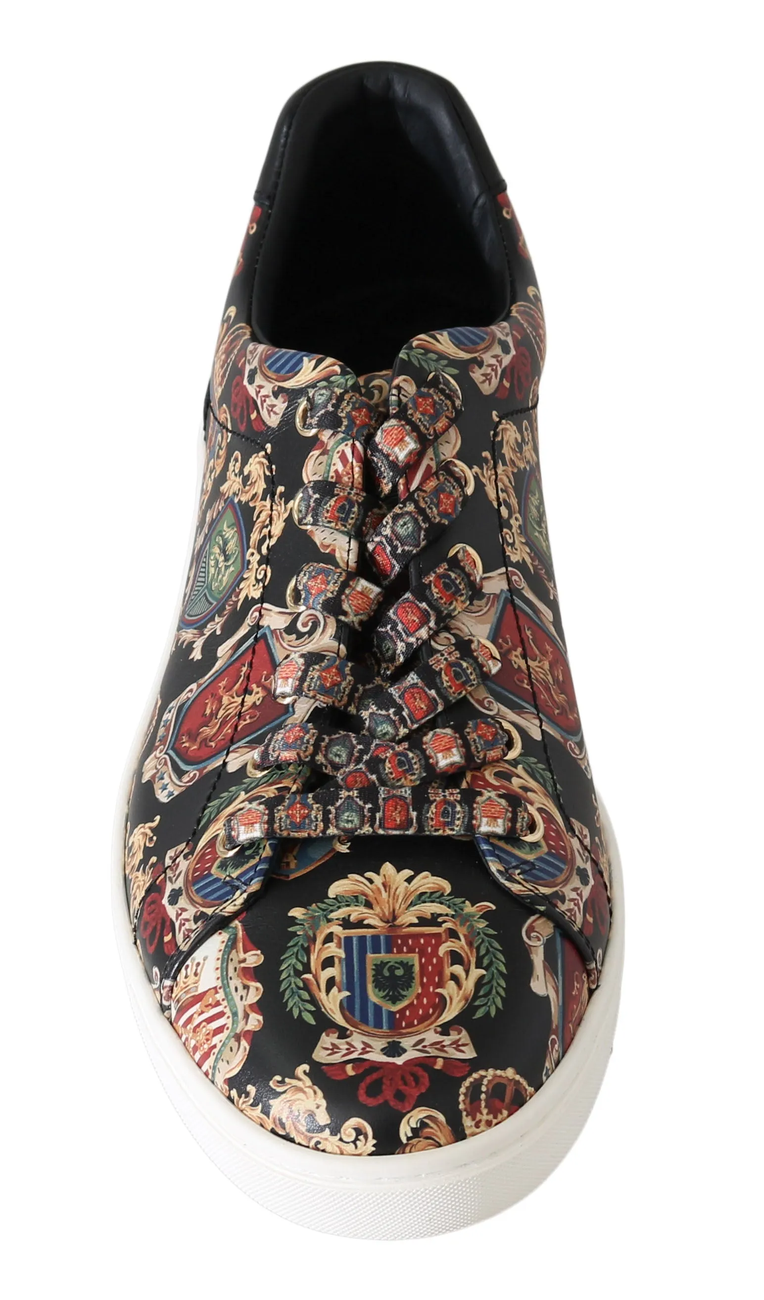 Black Knight King Shield Print Leather Sneakers
