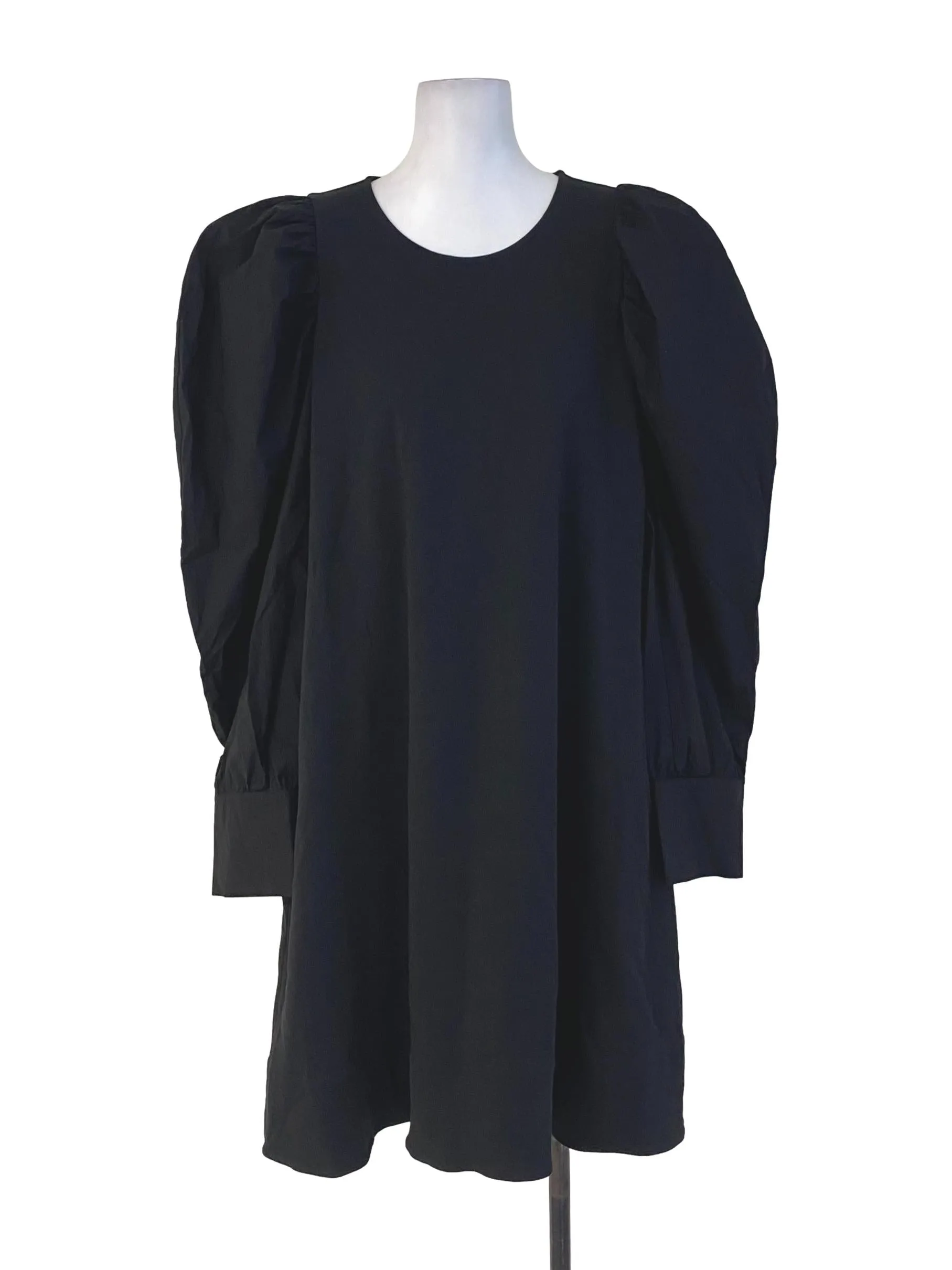 Black Plain Puffed Sleeve Dress