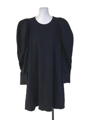 Black Plain Puffed Sleeve Dress