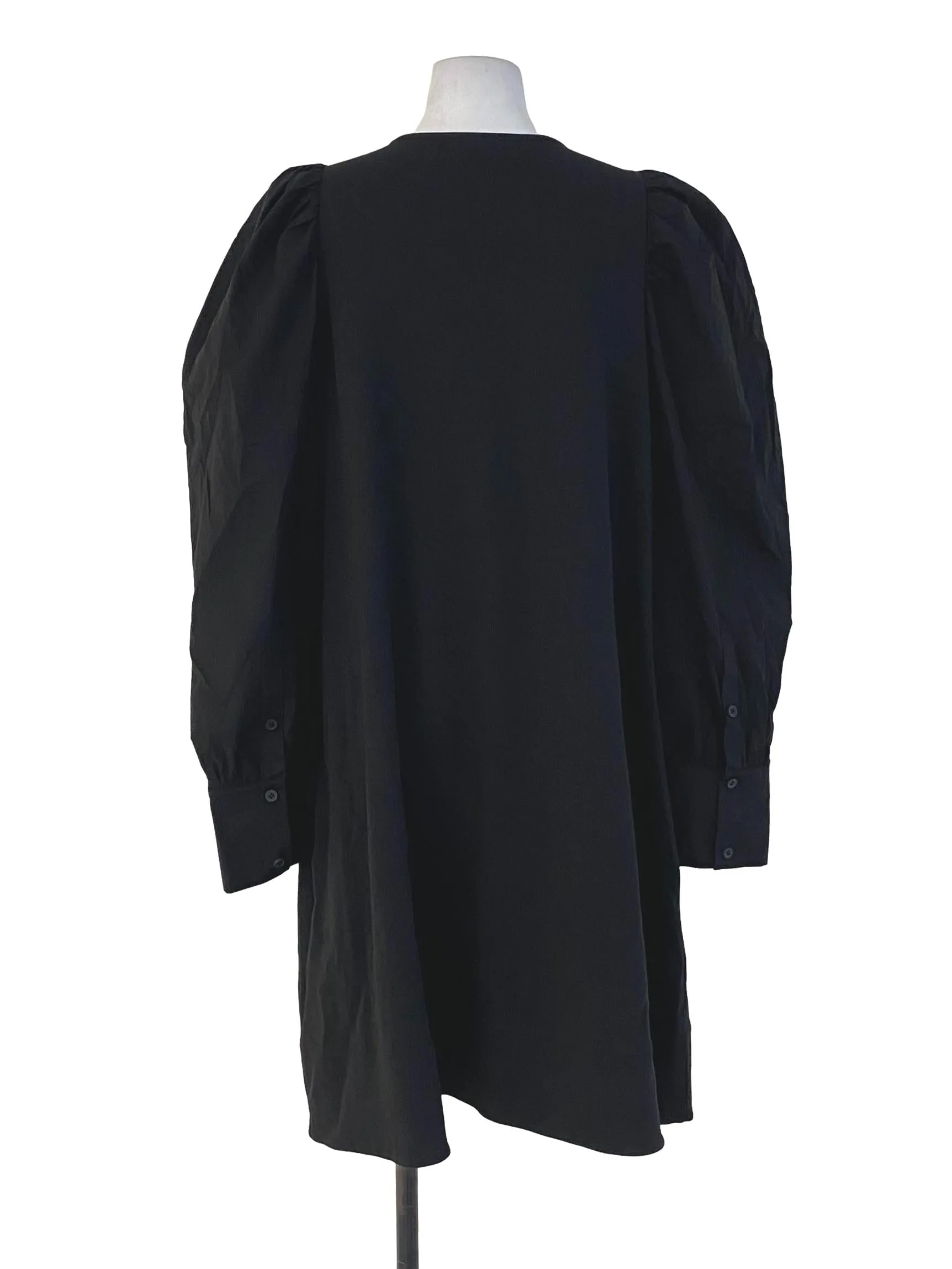 Black Plain Puffed Sleeve Dress