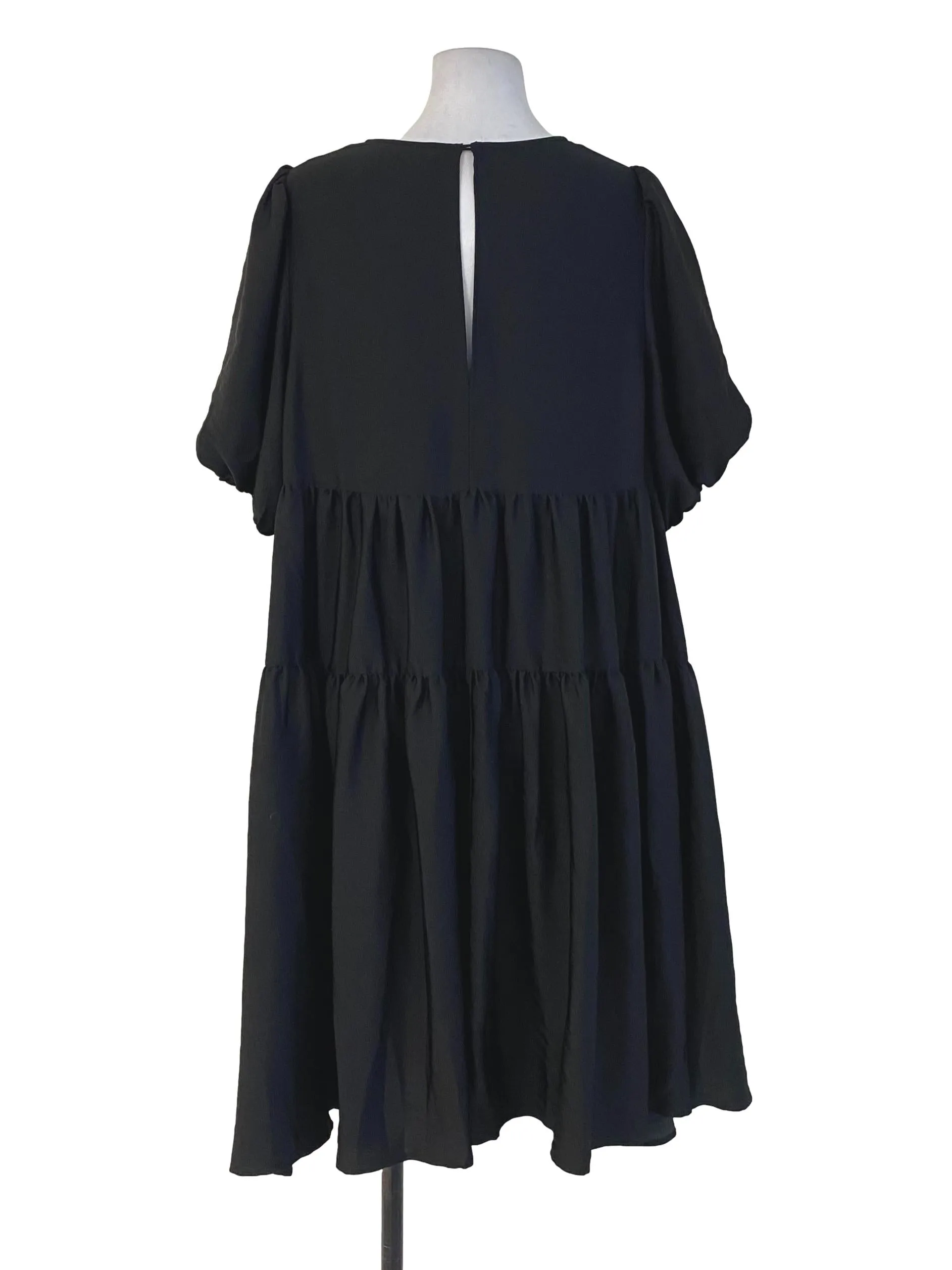 Black Plain Satin Ruffle Dress