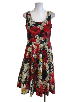 Black Red Floral Blouson Dress