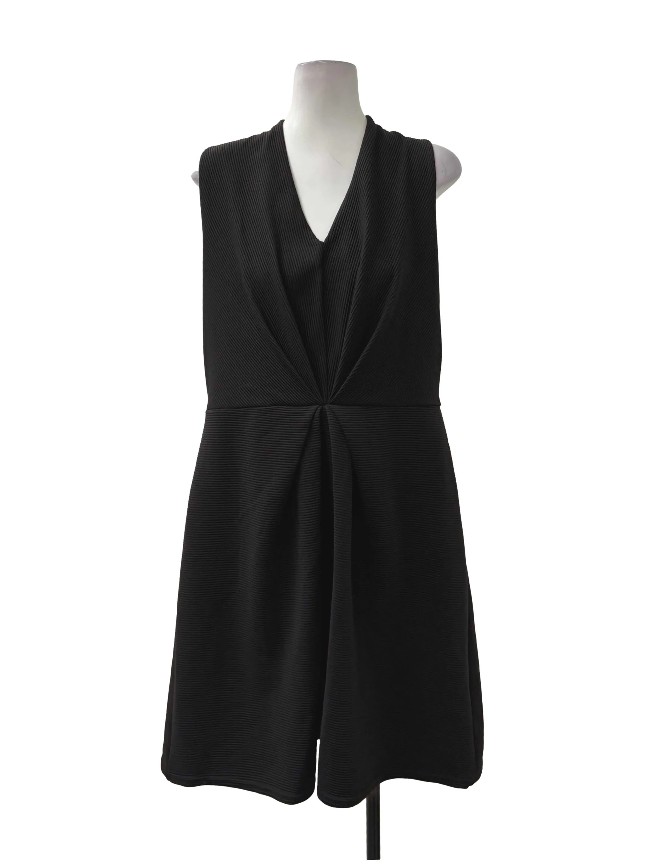 Black Ribbed Ruched Dress