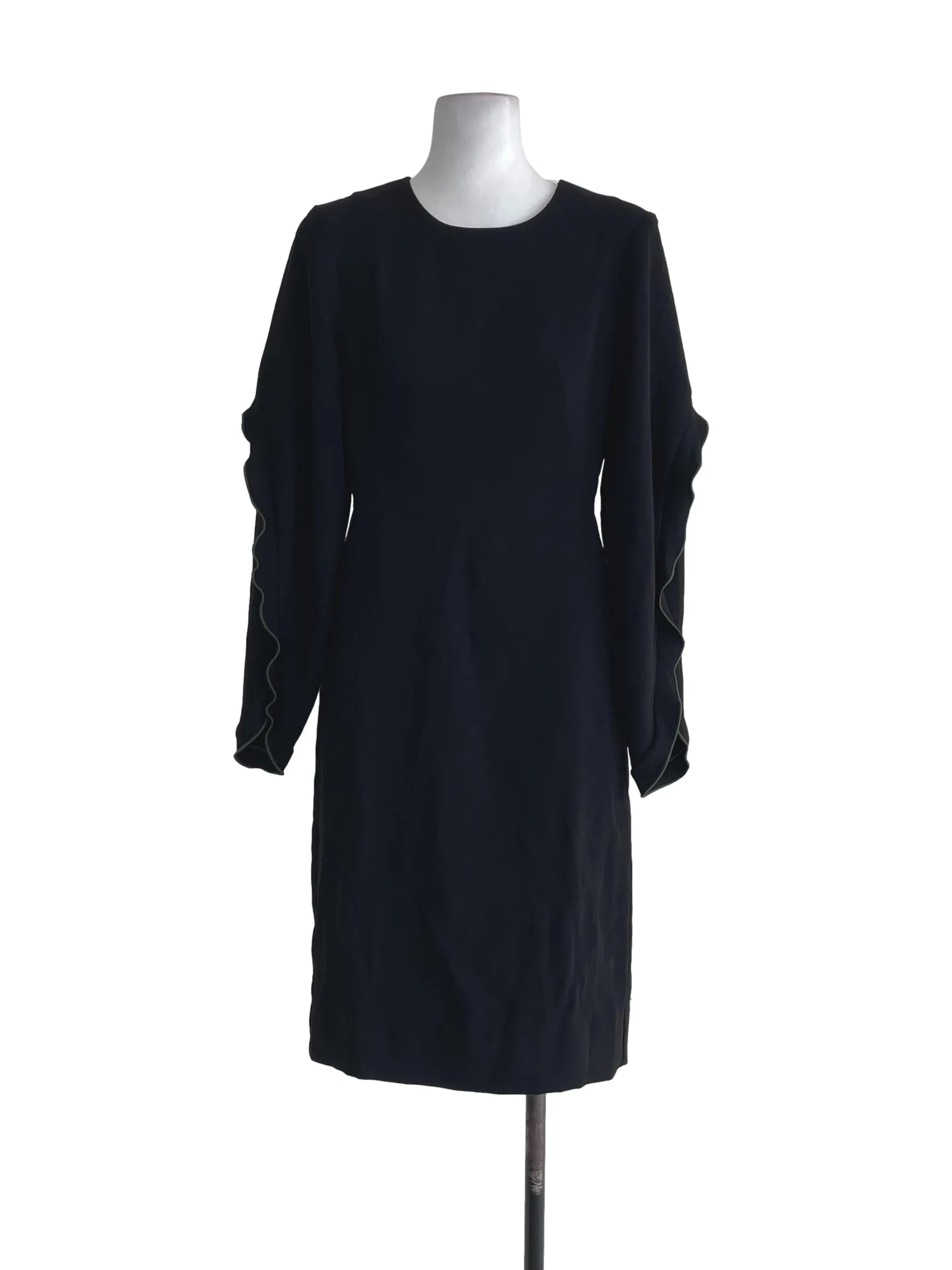 Black Ruffled Long Sleeves Sheath Dress