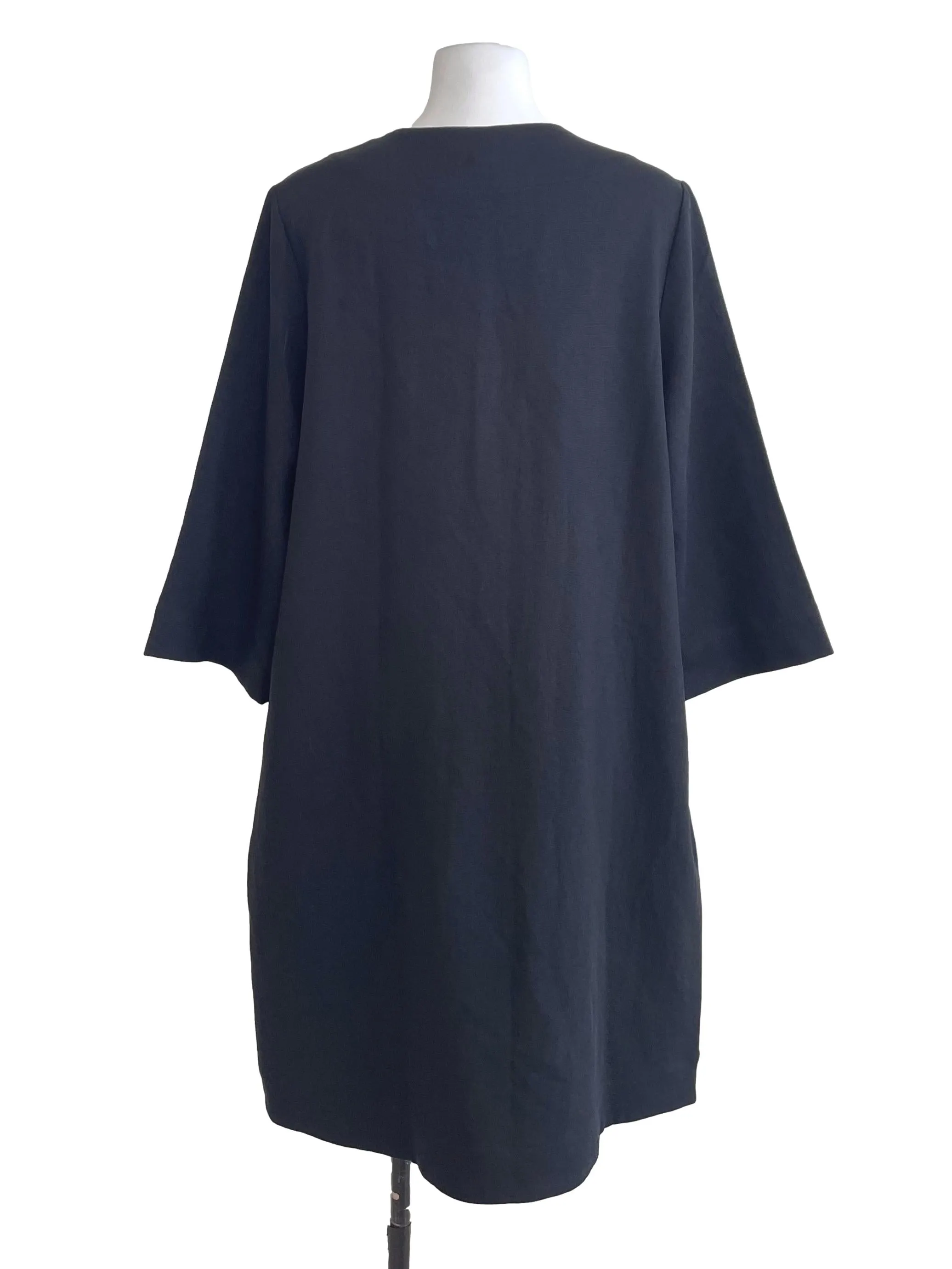 Black Textured V Neck Dress