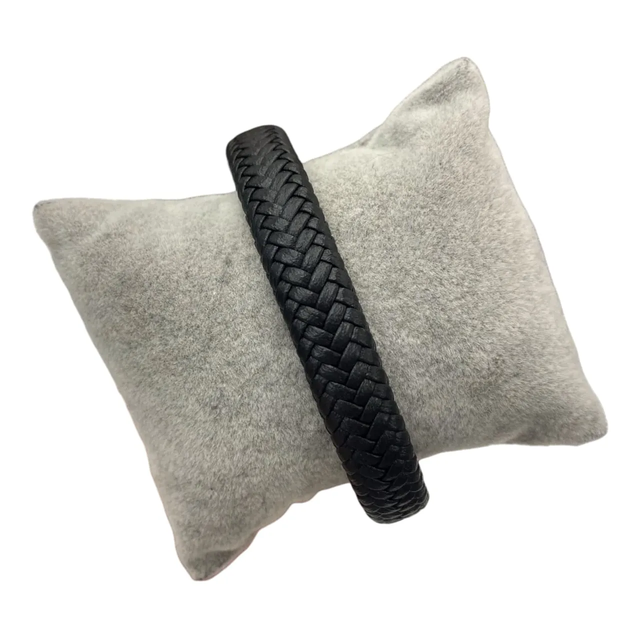 Black Thick Braided Leather Bracelet