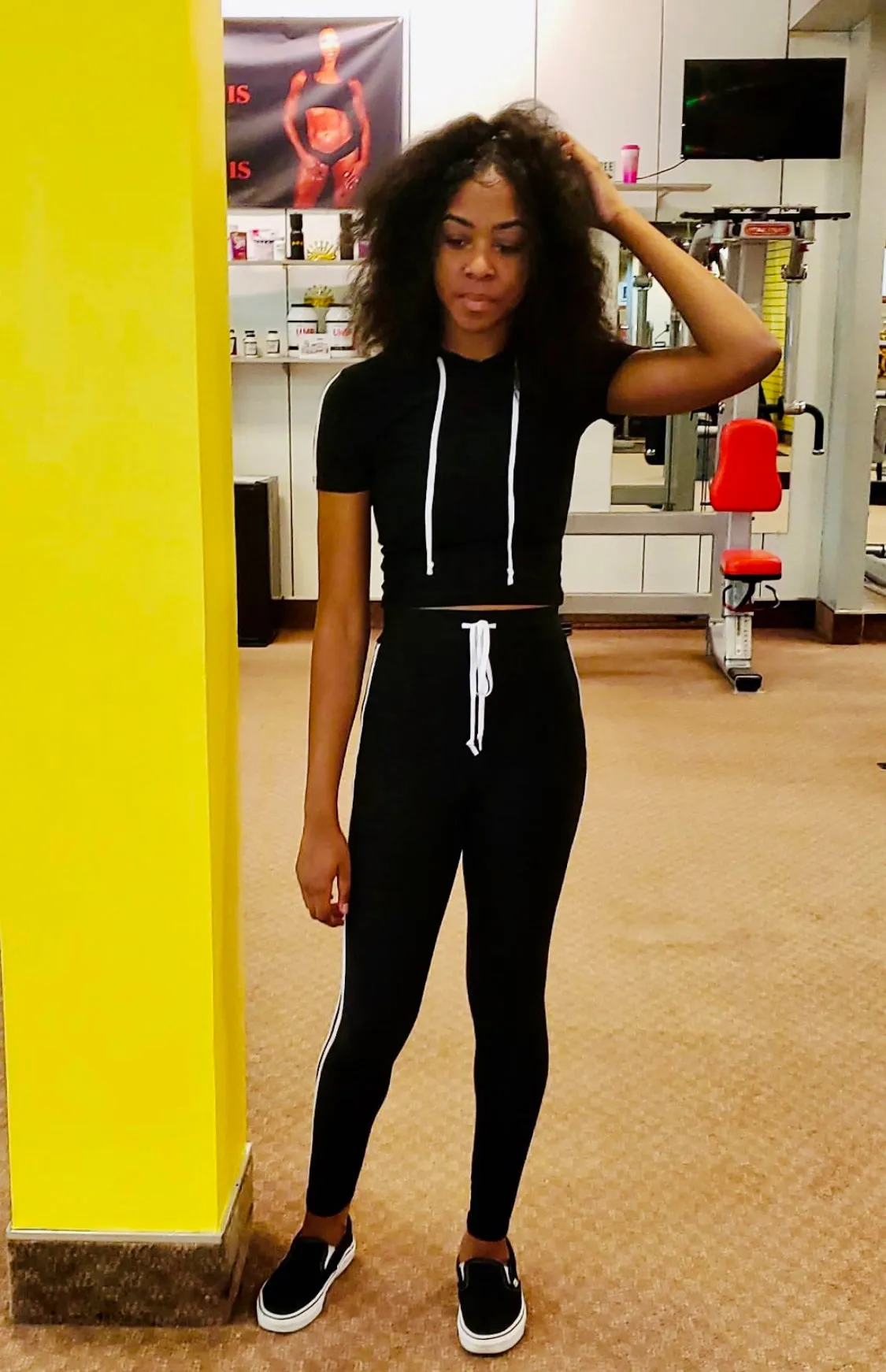 Black White Stripe Basics Matching Pant Set