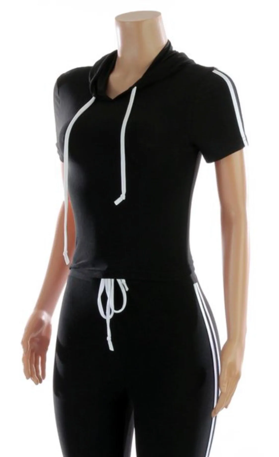 Black White Stripe Basics Matching Pant Set
