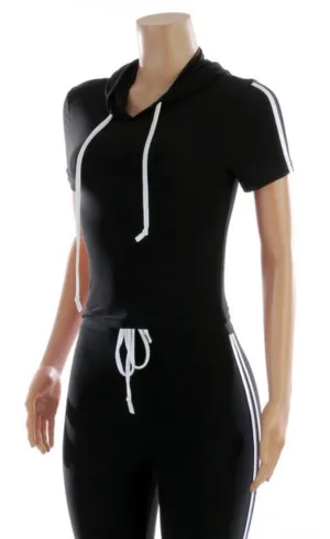 Black White Stripe Basics Matching Pant Set