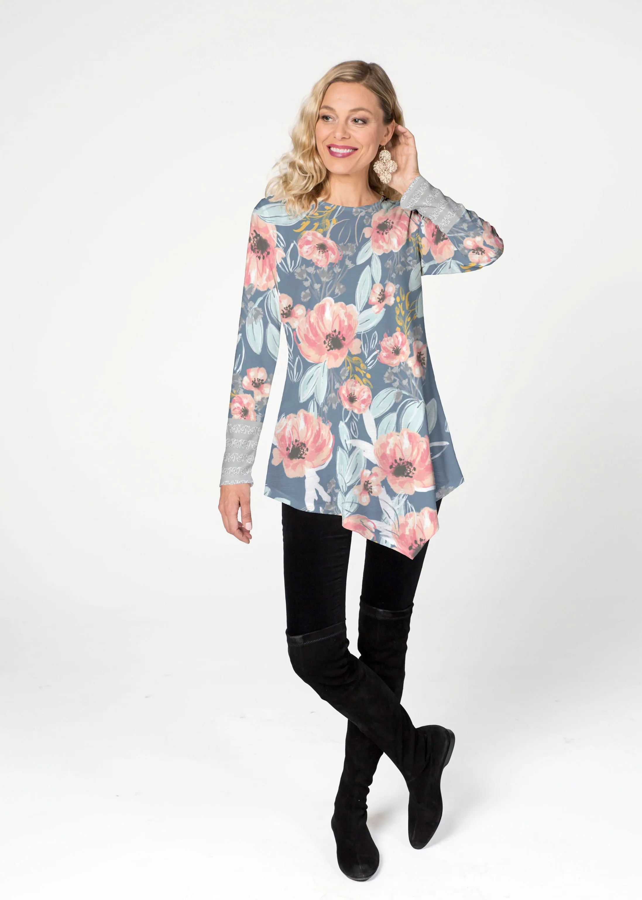 Blossoming Blooms (16226) ~ Asymmetrical French Terry Tunic