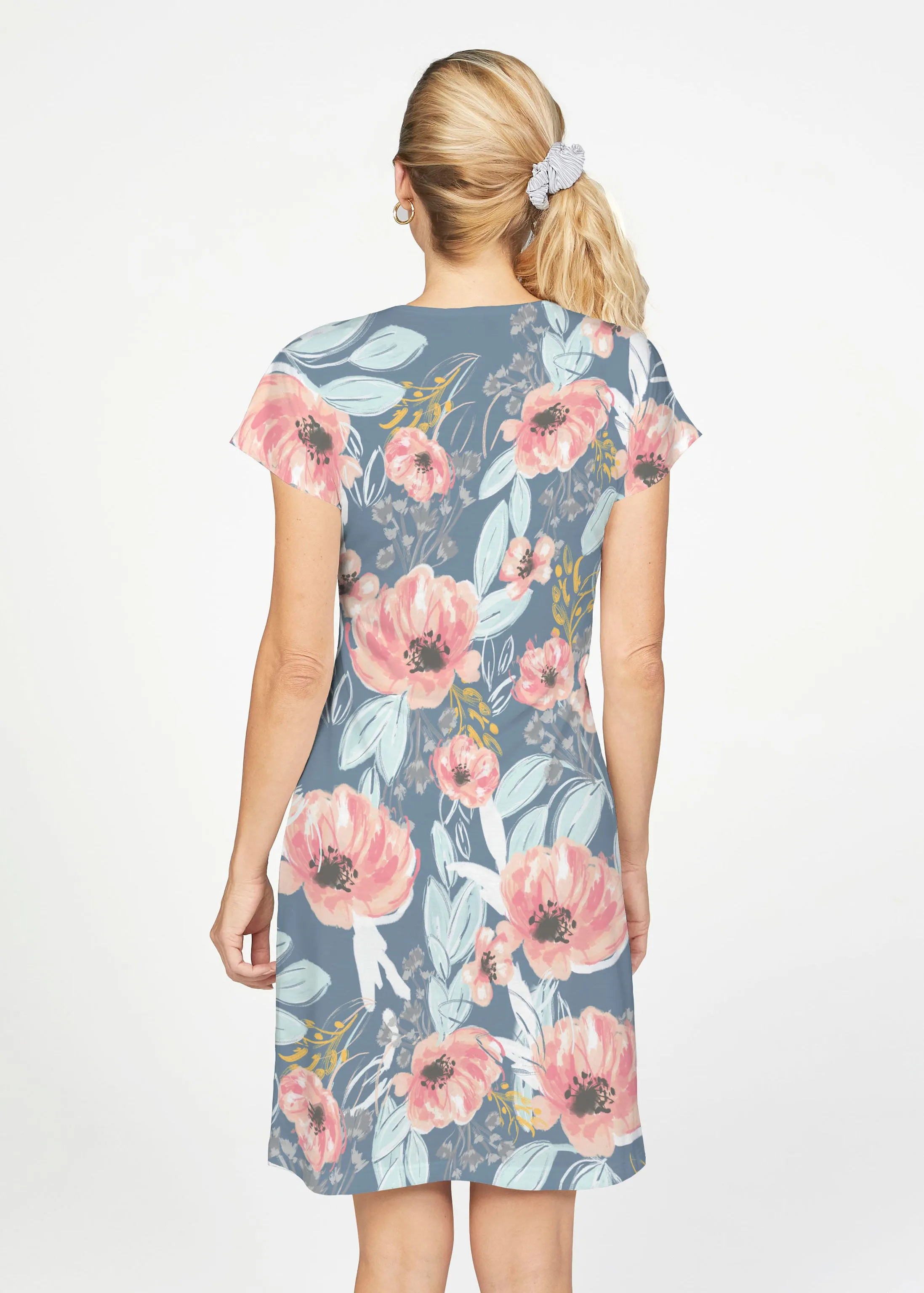 Blossoming Blooms (16226) ~ French Terry Short Sleeve Crew Dress