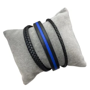 Blue & Black Braided Leather Bracelet