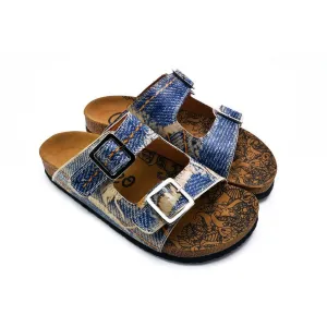 Blue and Cream Jeans Patterned Sandal - CAL212