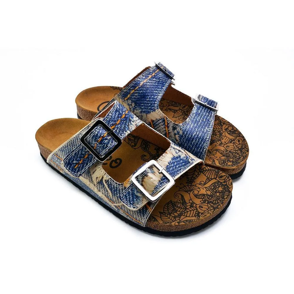 Blue and Cream Jeans Patterned Sandal - CAL212