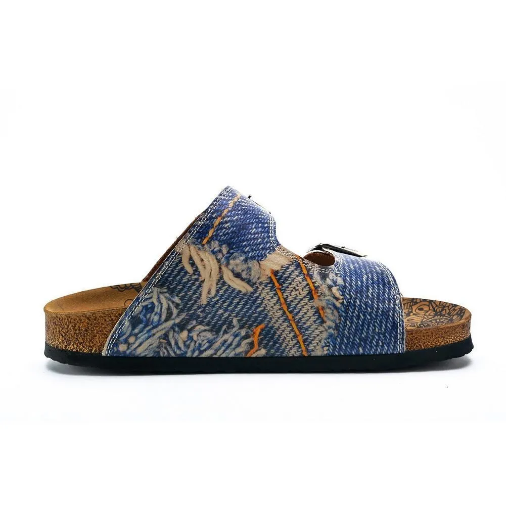 Blue and Cream Jeans Patterned Sandal - CAL212