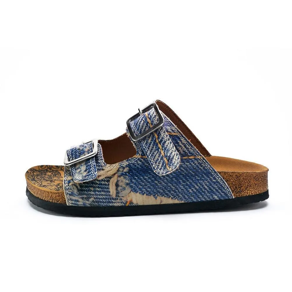 Blue and Cream Jeans Patterned Sandal - CAL212