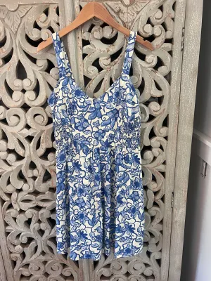 Blue   Ivory Floral Dress NWT Size L (RESTYLE)