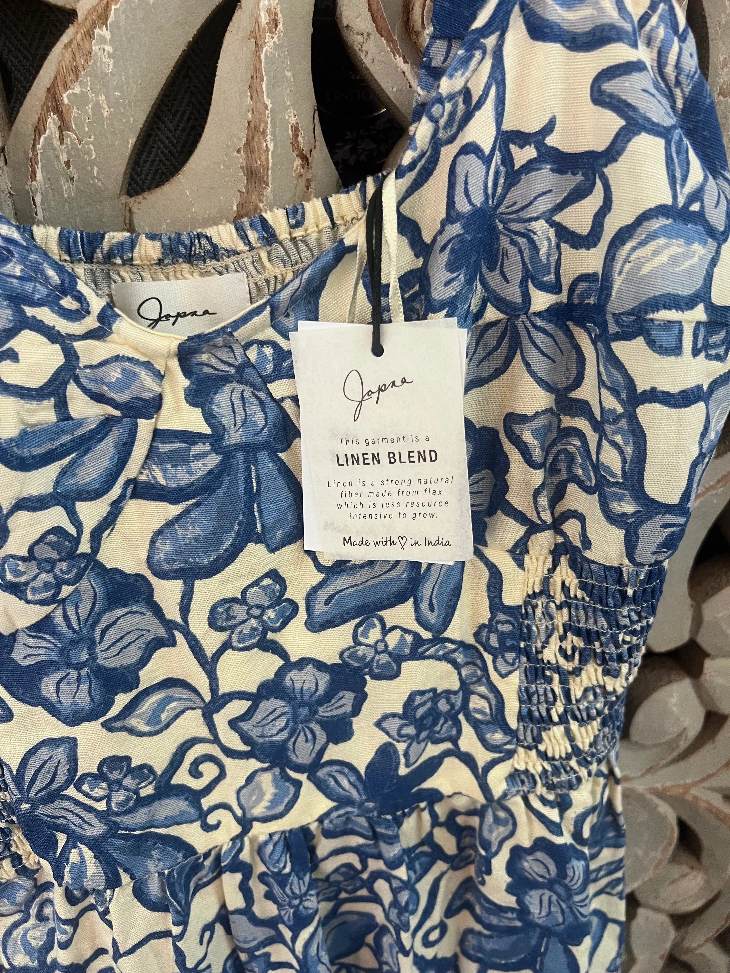 Blue   Ivory Floral Dress NWT Size L (RESTYLE)
