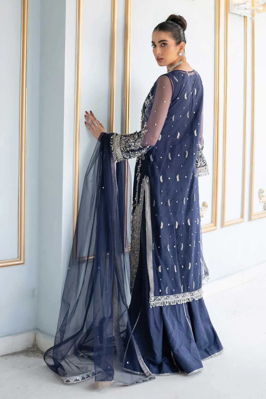 Blue Pakistani Wedding Dress in Sharara Kameez Style