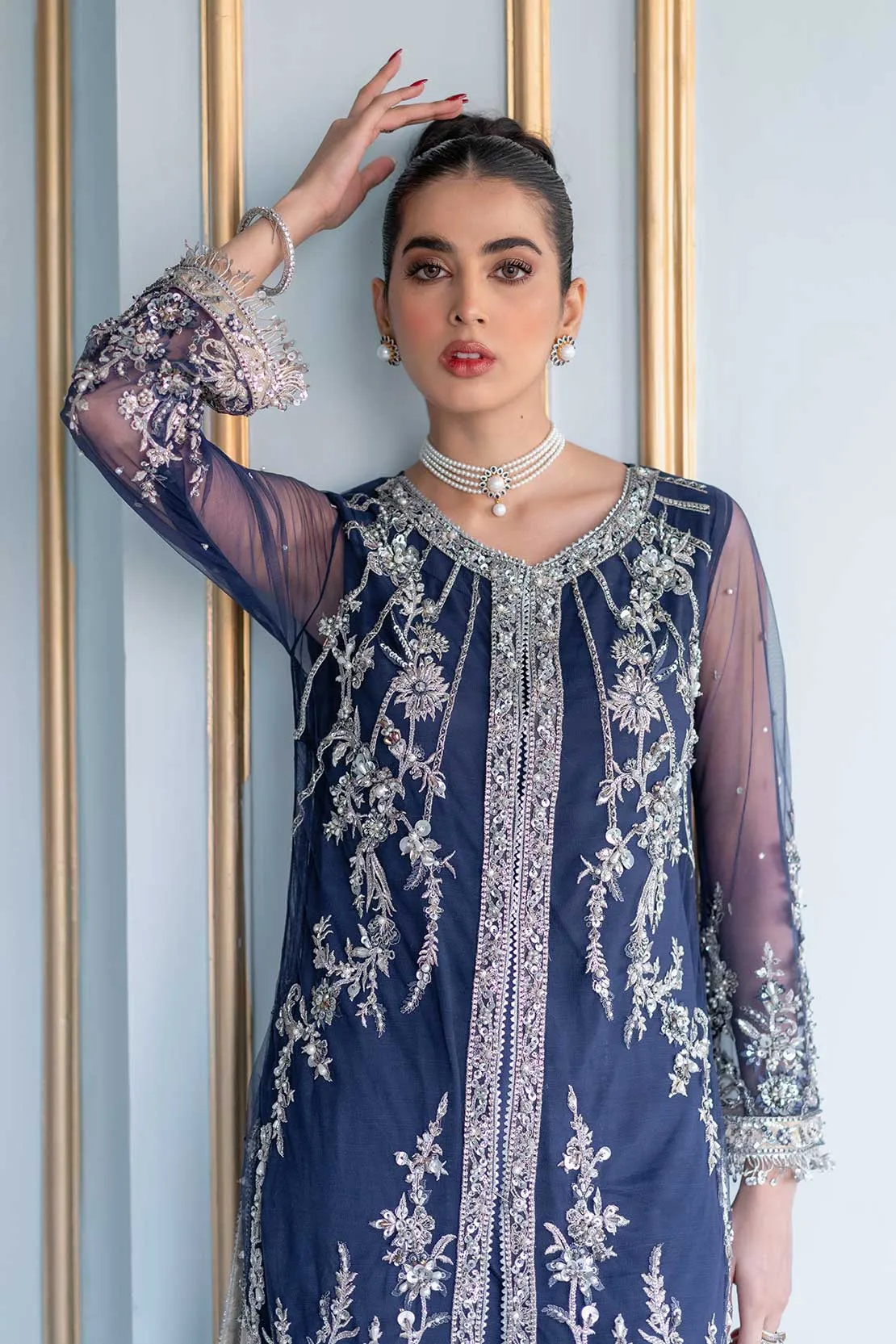 Blue Pakistani Wedding Dress in Sharara Kameez Style