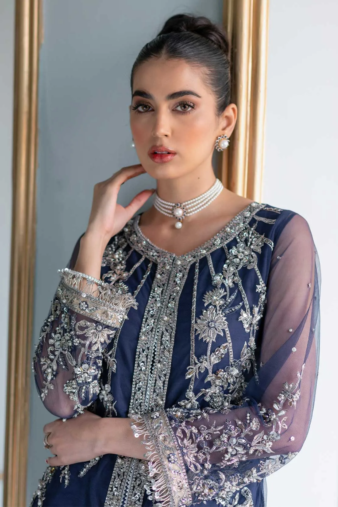 Blue Pakistani Wedding Dress in Sharara Kameez Style