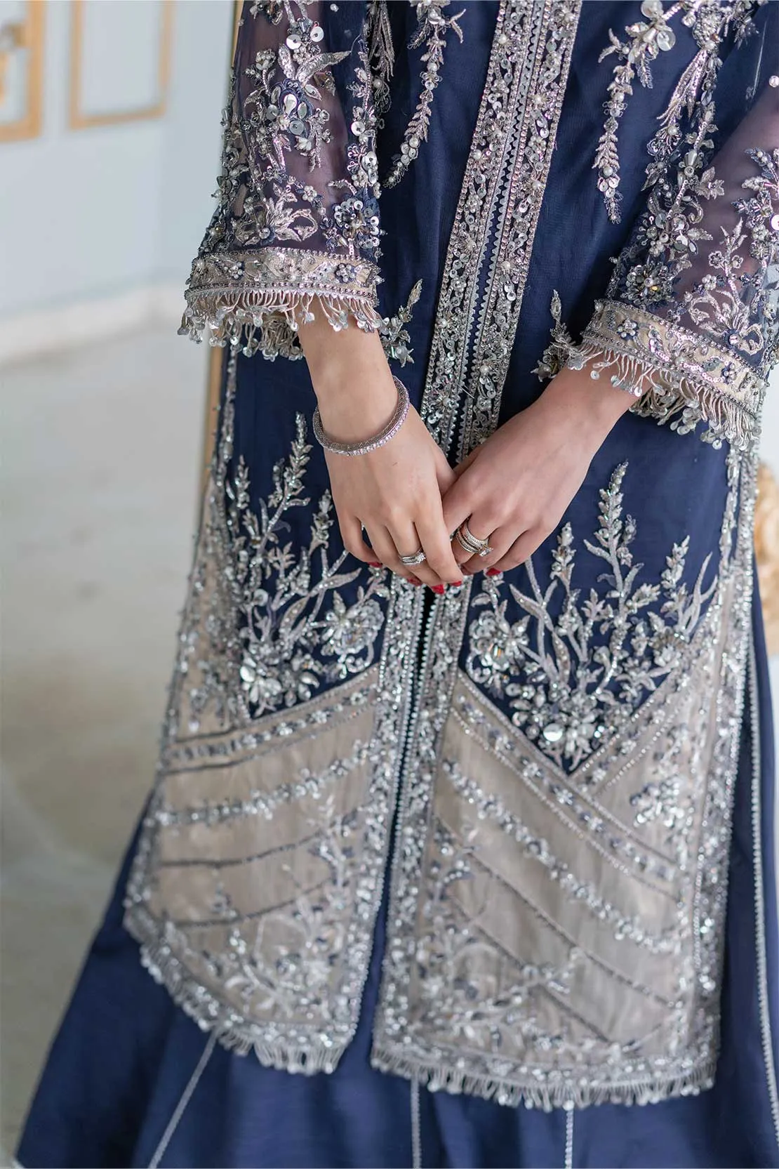 Blue Pakistani Wedding Dress in Sharara Kameez Style