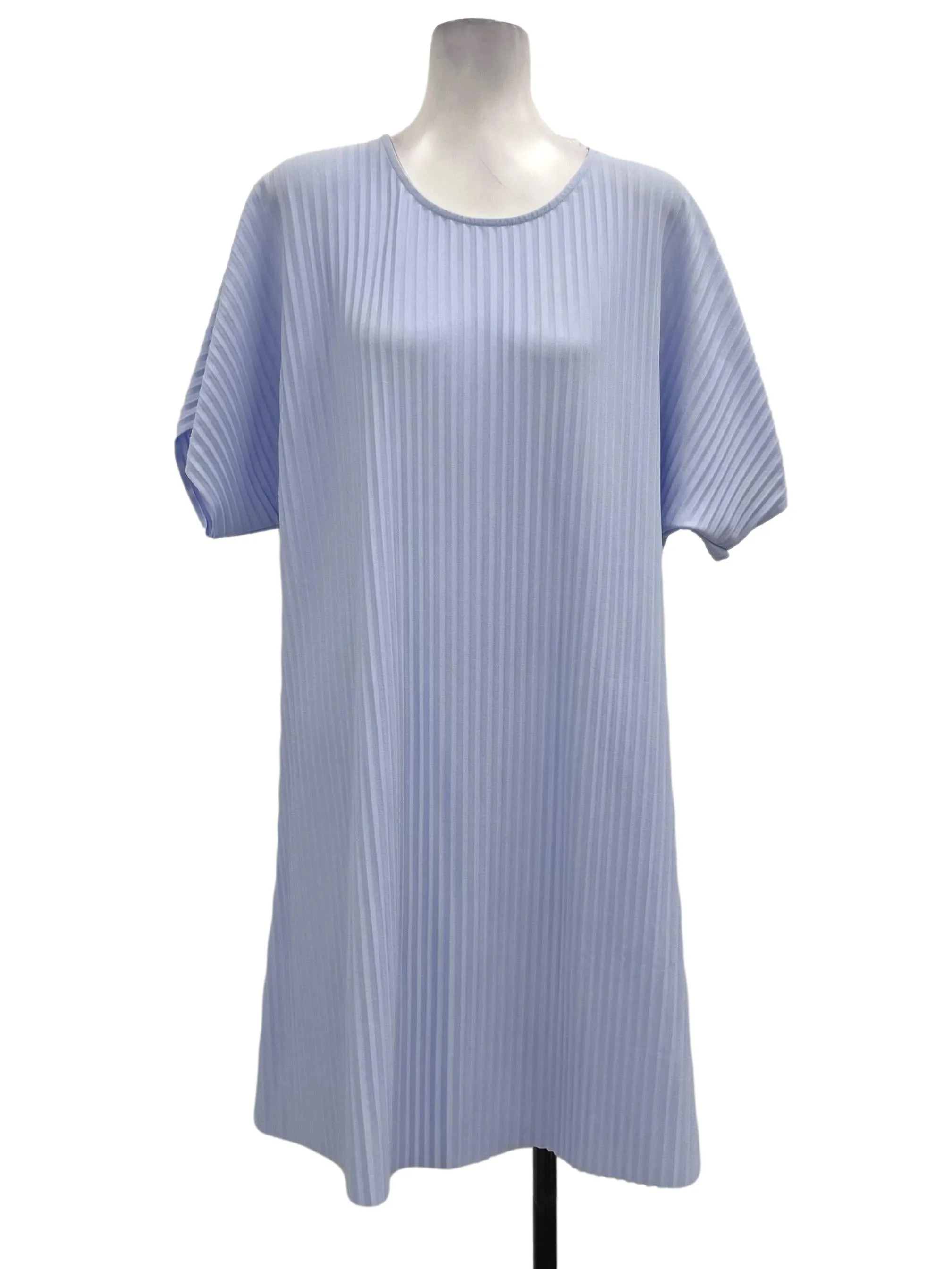 Blue Pleated Sleeve Dress