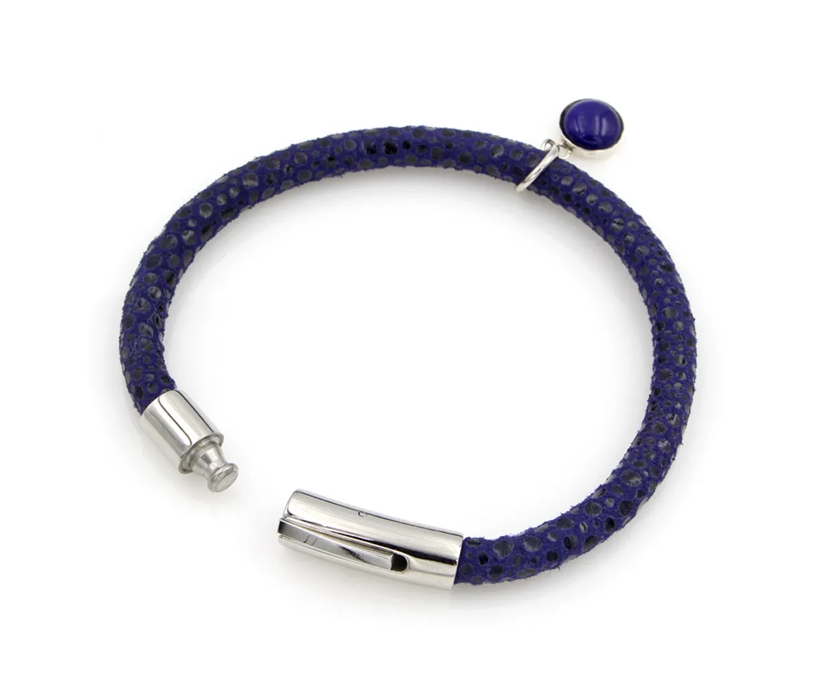 Blue Sapphire Gem Charm Leather Bracelet