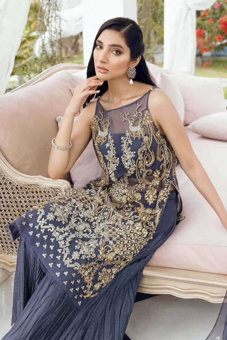 Blue Sharara and Organza Kameez Pakistani Wedding Dress