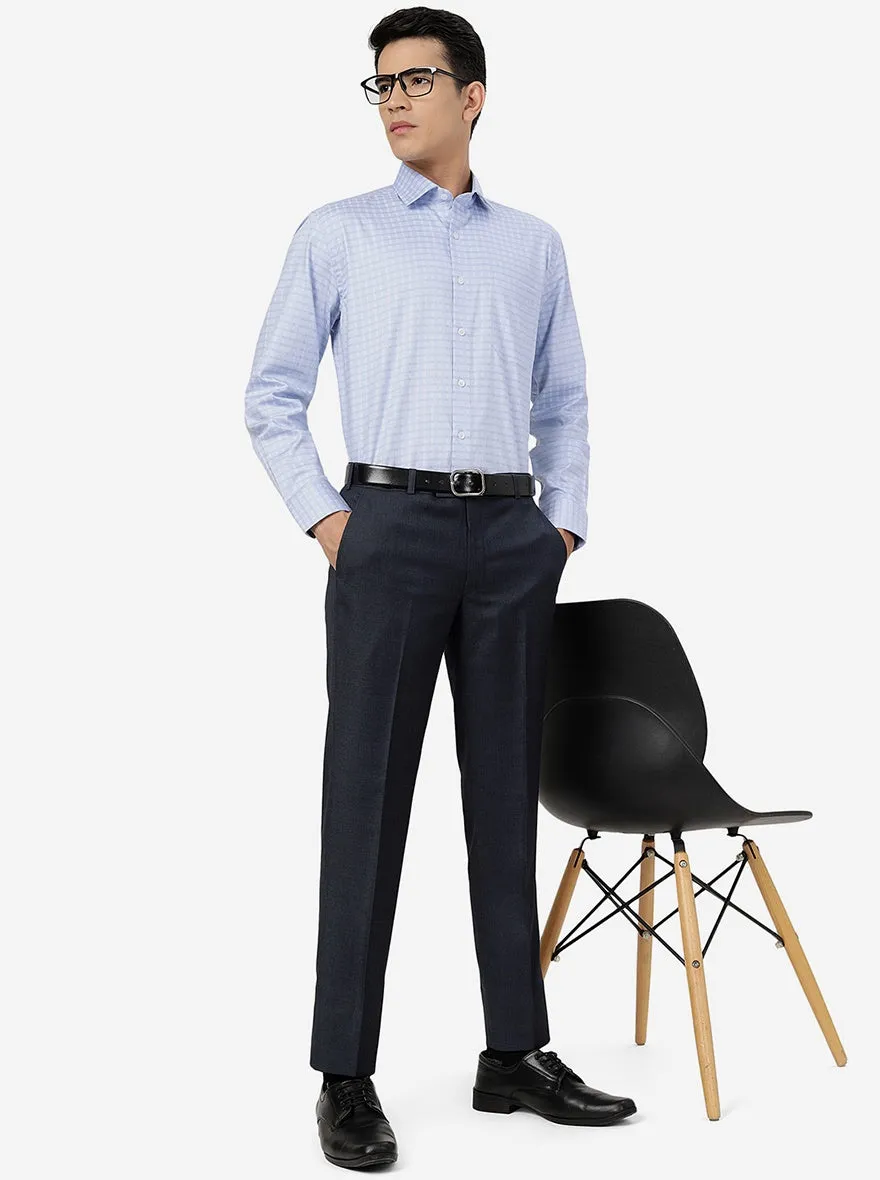 Blue Solid SLIM FIT Formal Trouser | Metal