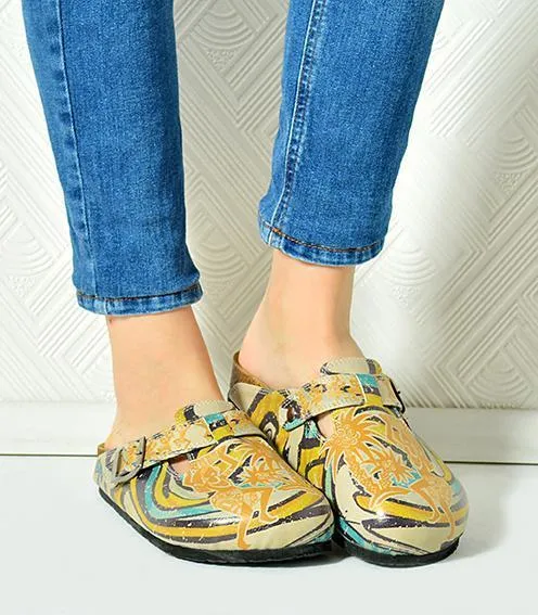 Blue, Yellow and Tropicak Girl Patterned Clogs - CAL314