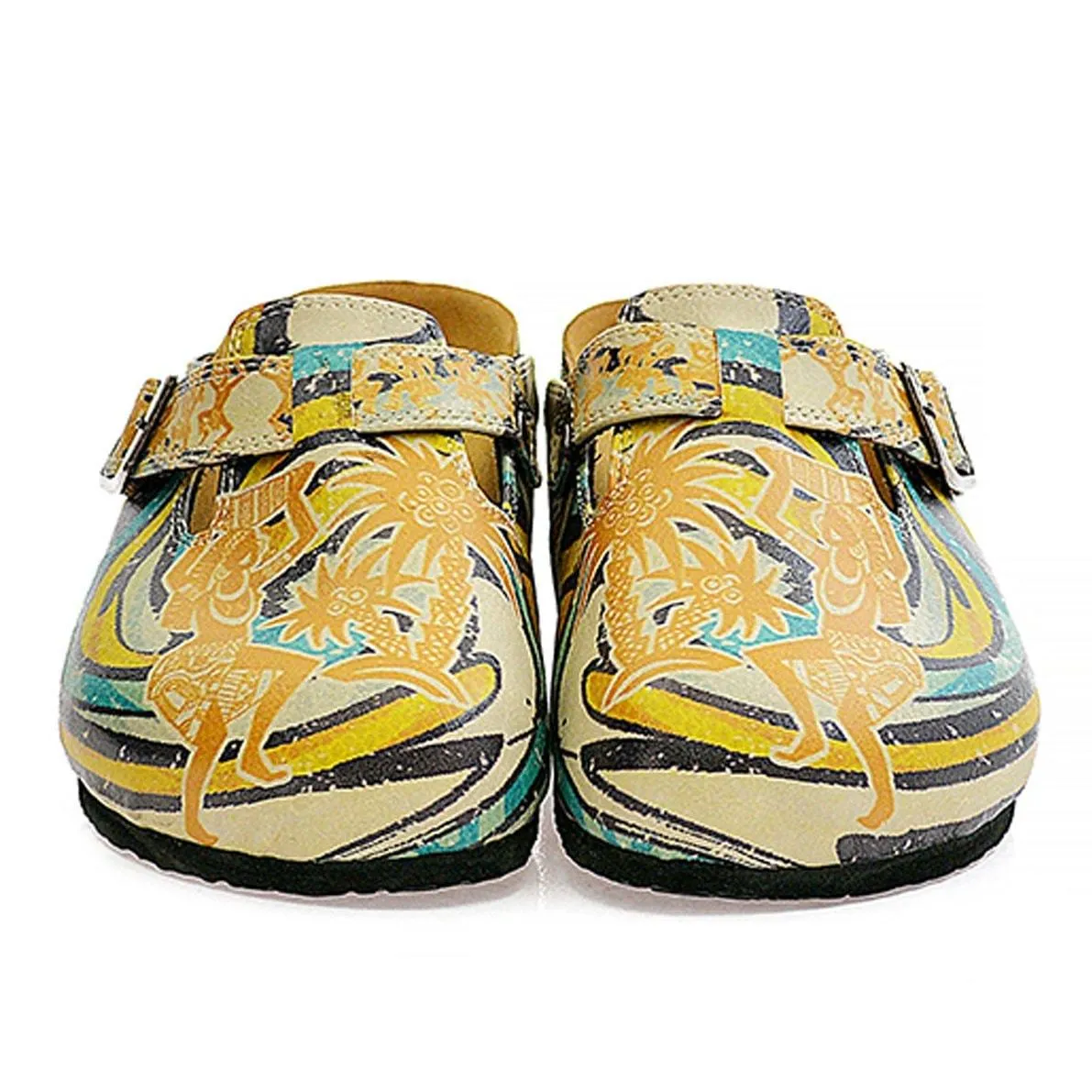 Blue, Yellow and Tropicak Girl Patterned Clogs - CAL314