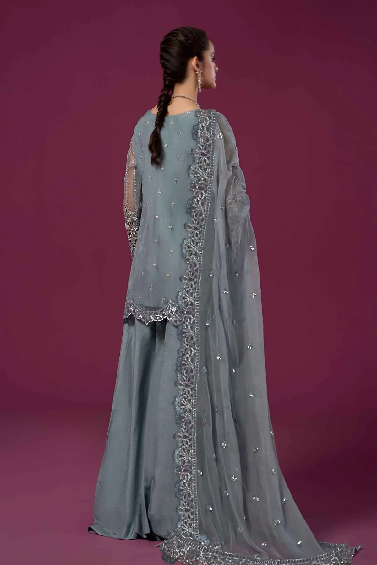 Bluish Grey Embroidered Maria B Luxury Formal Pakistani Salwar Suit