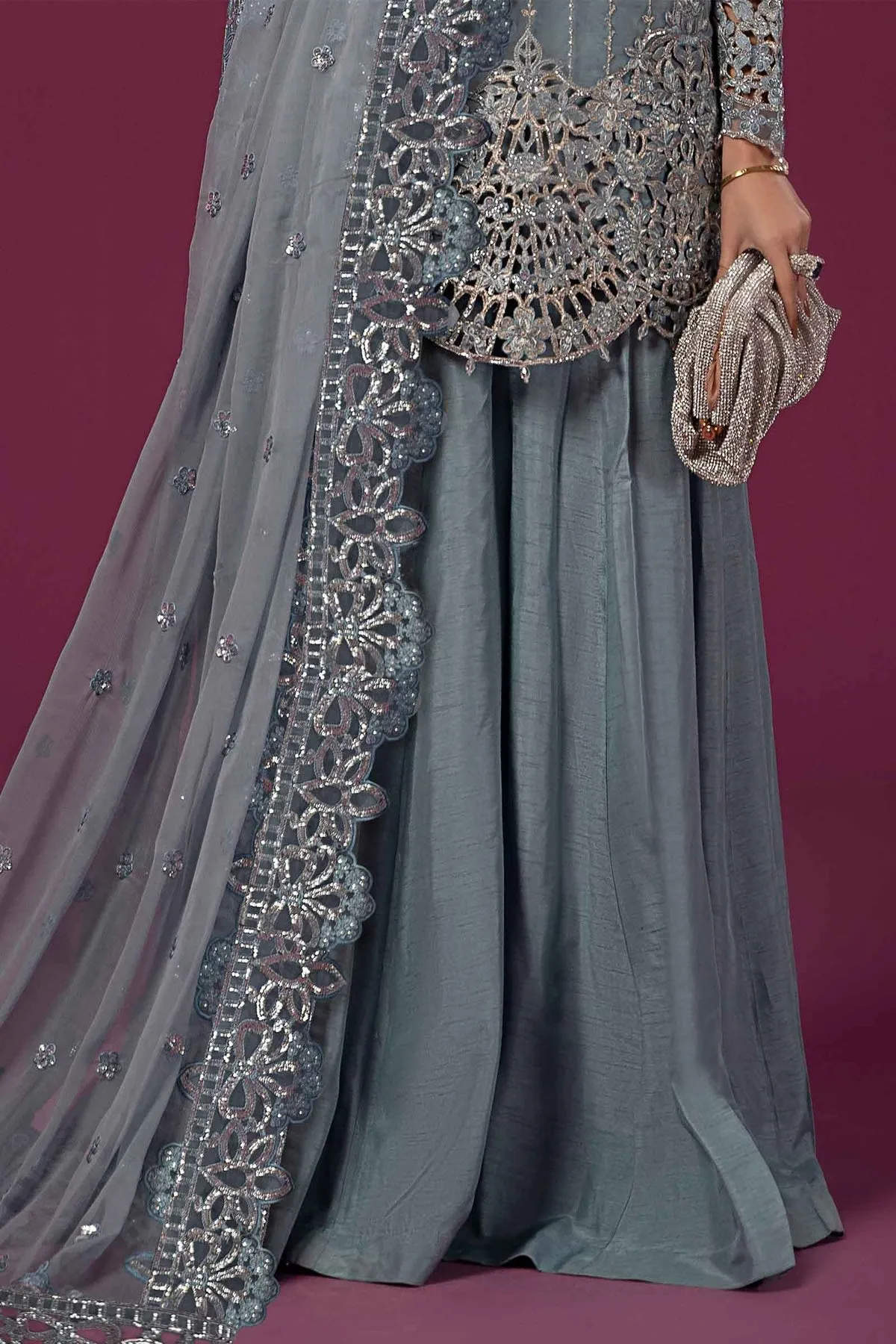 Bluish Grey Embroidered Maria B Luxury Formal Pakistani Salwar Suit