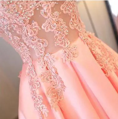 Blush Pink A Line Cap Sleeves Appliques Long Prom Dresses TP0844