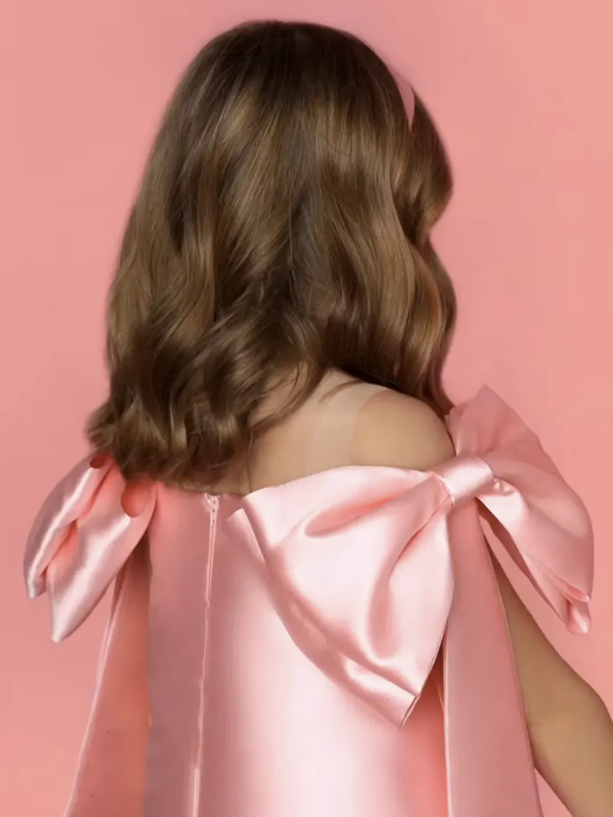 Blush Satin Bow Shoulder Dress