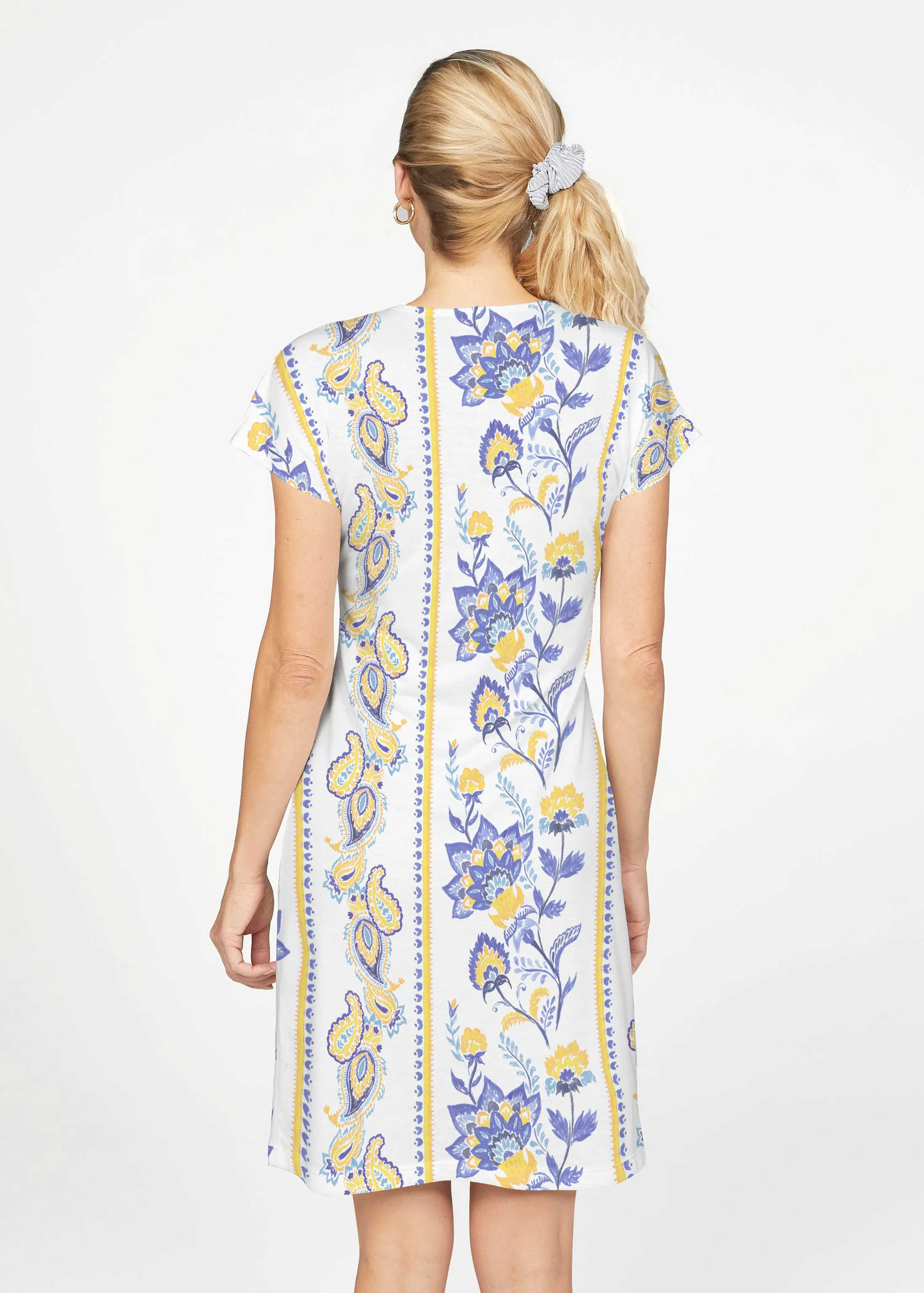 Bohemian Chintz Yellow (7898) ~ French Terry Short Sleeve Crew Dress