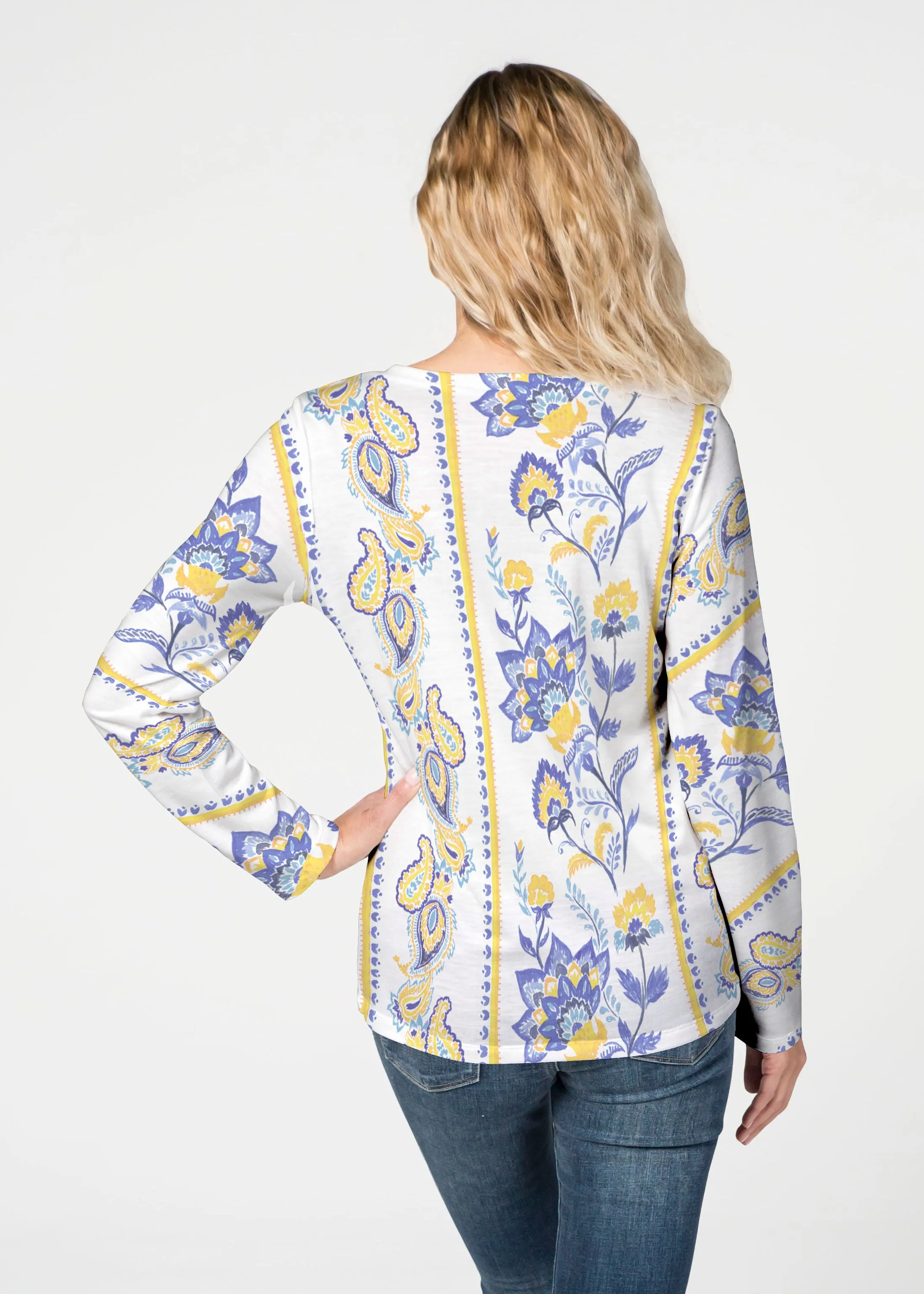 Bohemian Chintz Yellow (7898) ~ French Terry V-neck Top