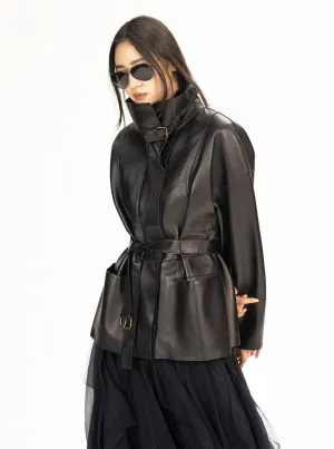 Bonded Leather High Neck Jacket