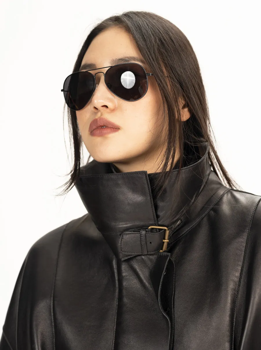 Bonded Leather High Neck Jacket