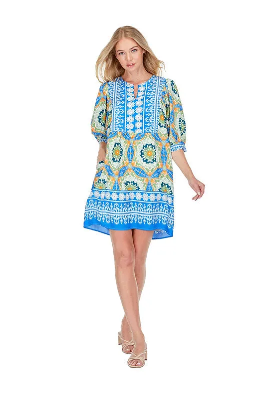 Border Yoked Short Sleeve Dress