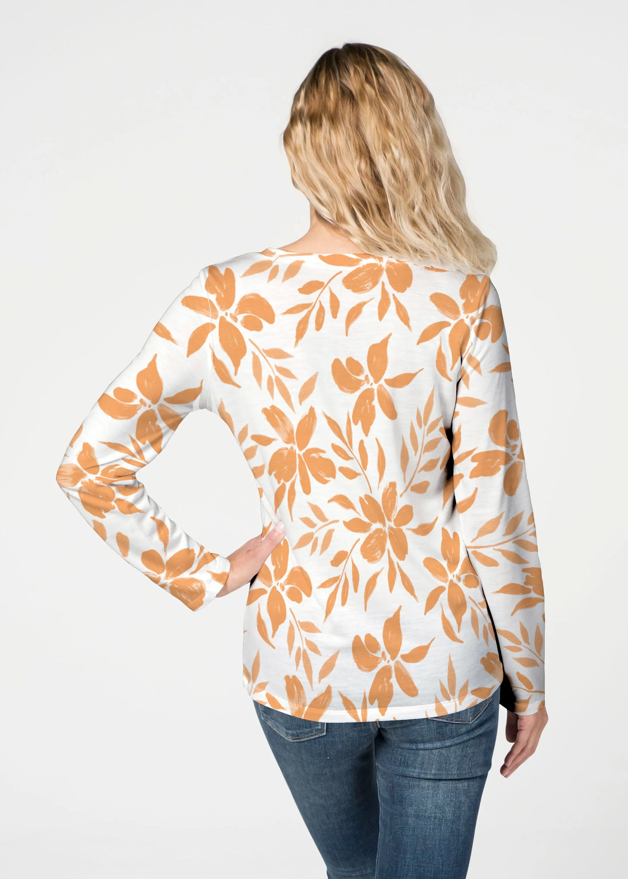 Botanical Pink (8025) ~ French Terry V-neck Top