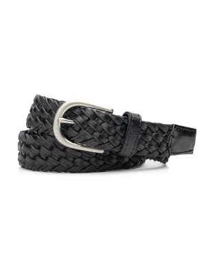 Braided Leather Belt with Silver-Toned Buckle