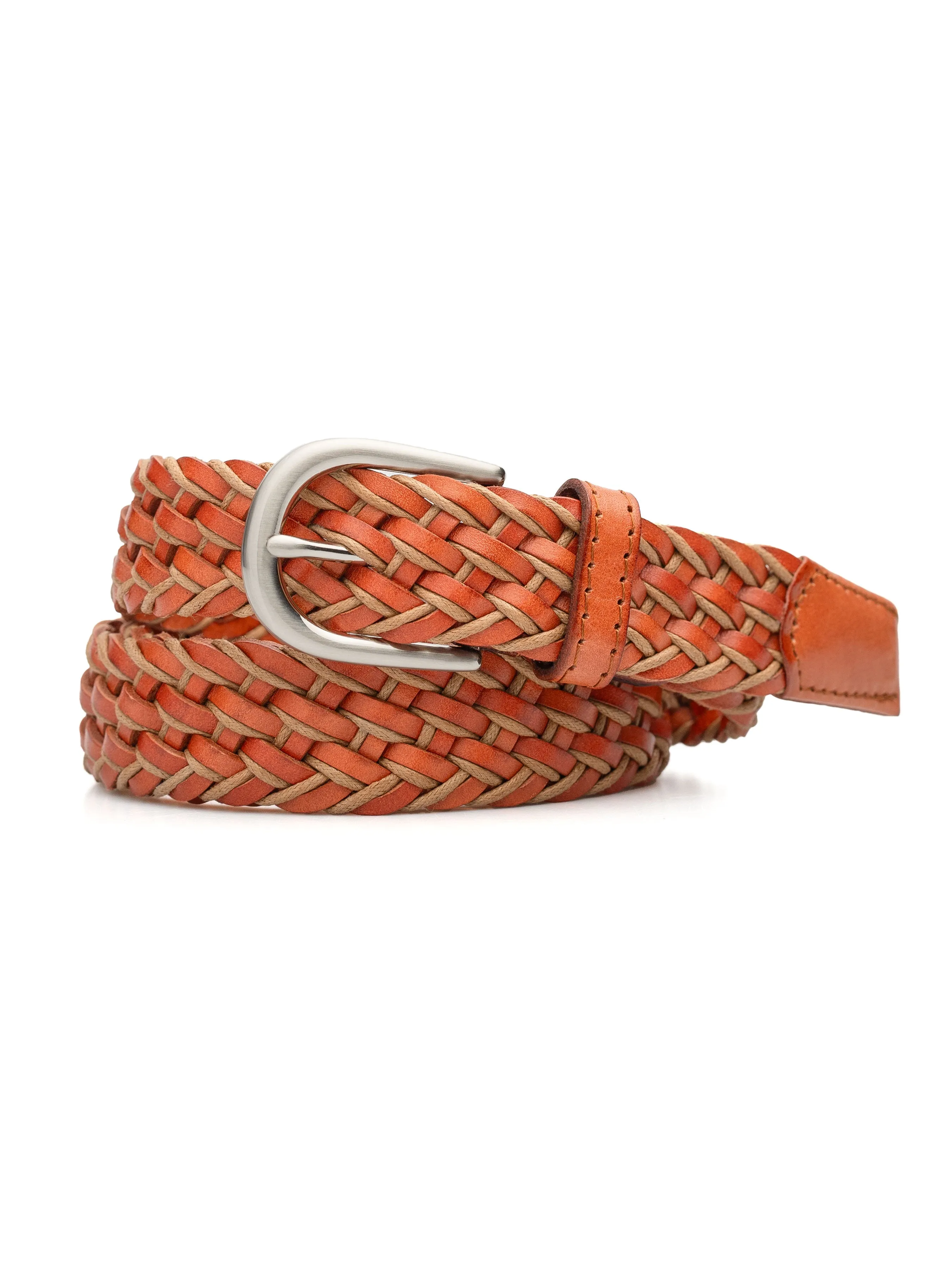 Braided Leather Belt with Silver-Toned Buckle