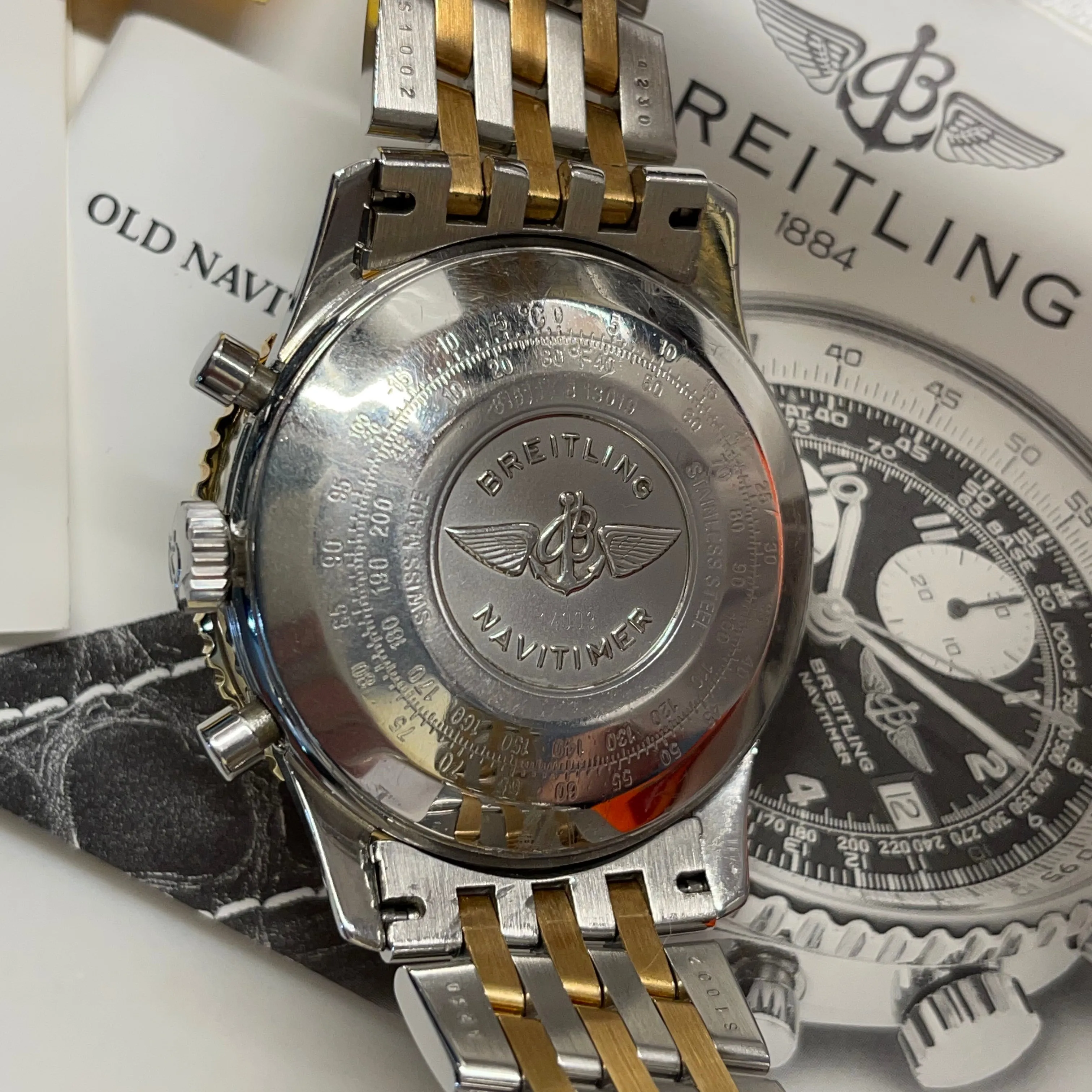 Breitling Old Navitimer II D13022 Two Tone Gold Steel Automatic Chronograph Box Papers