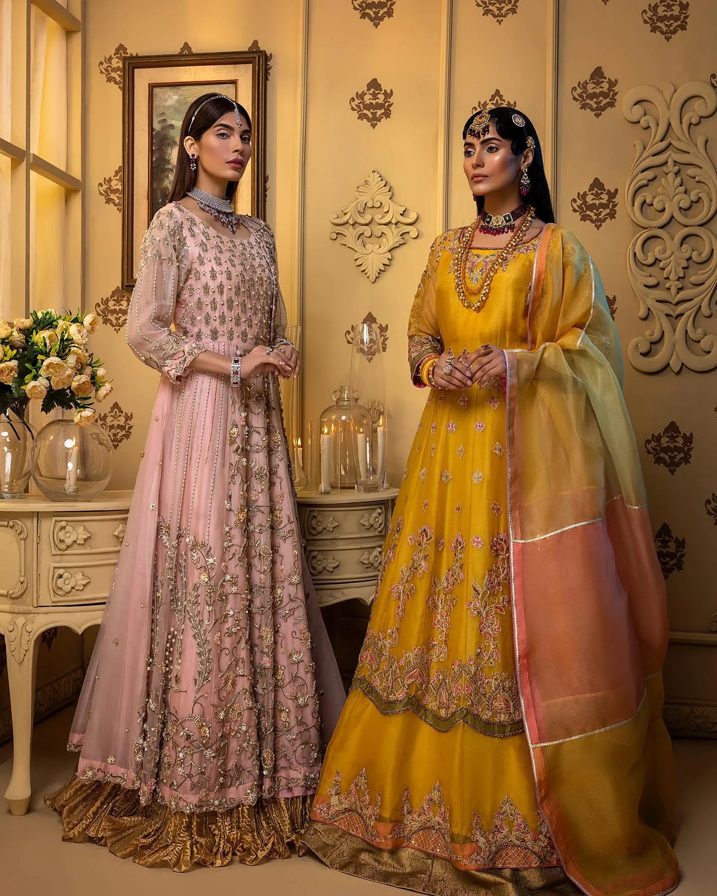 Bridal Lehenga and Pishwas Yellow Mehndi Dress #BS835