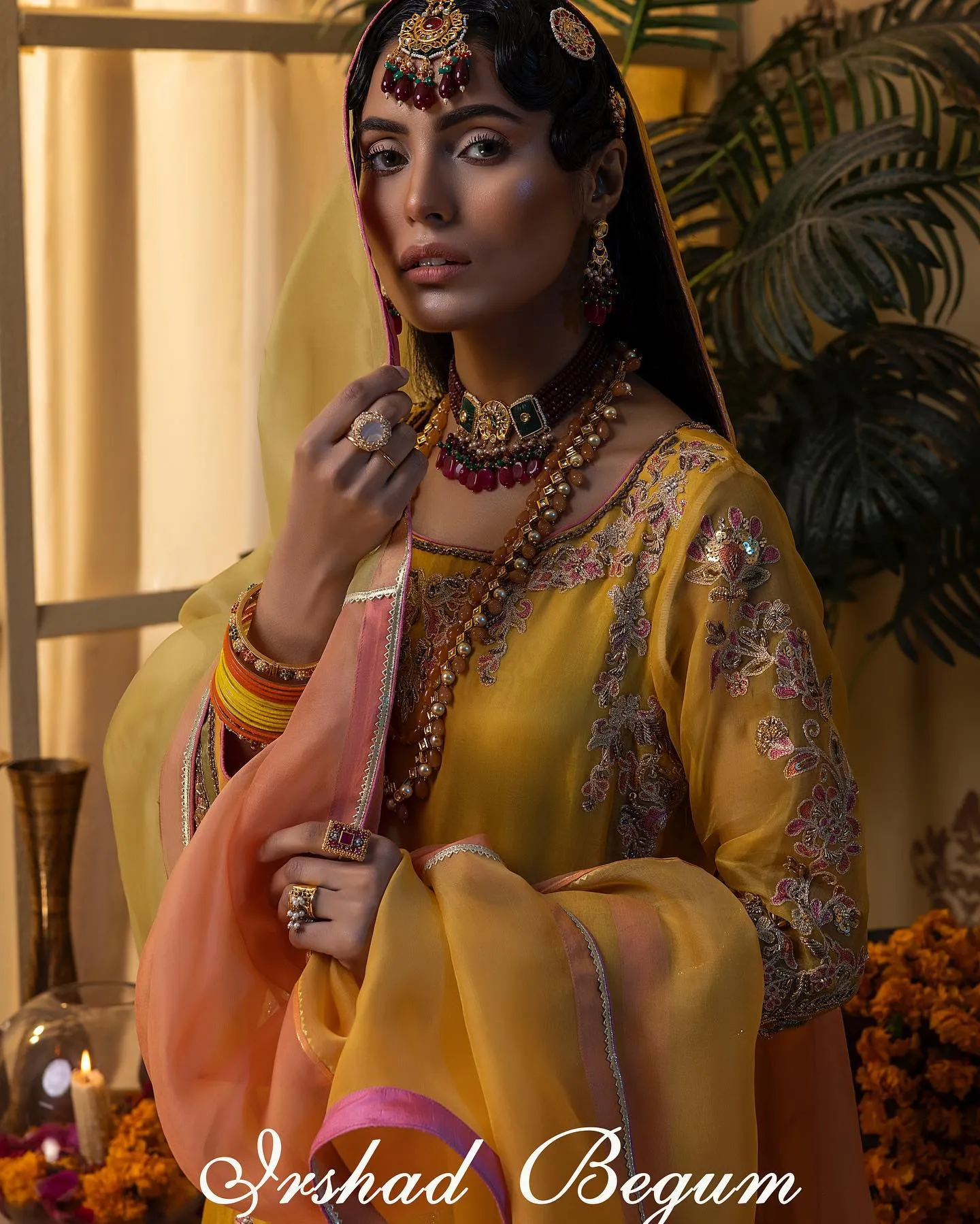 Bridal Lehenga and Pishwas Yellow Mehndi Dress #BS835