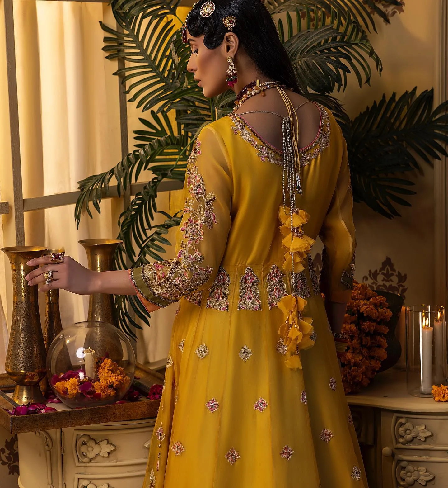 Bridal Lehenga and Pishwas Yellow Mehndi Dress #BS835
