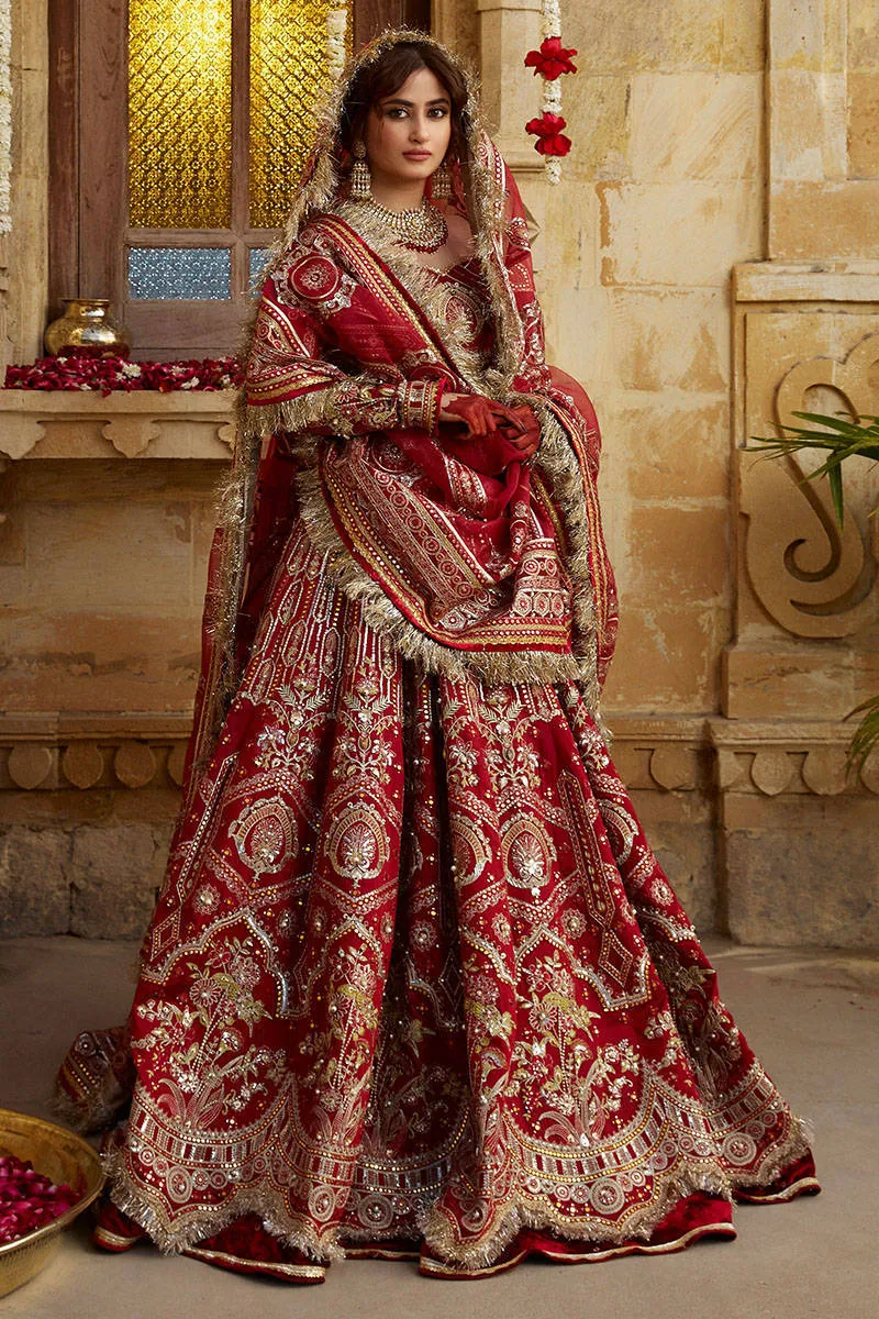 Bridal Red Lehenga Choli Dupatta in Premium Raw Silk