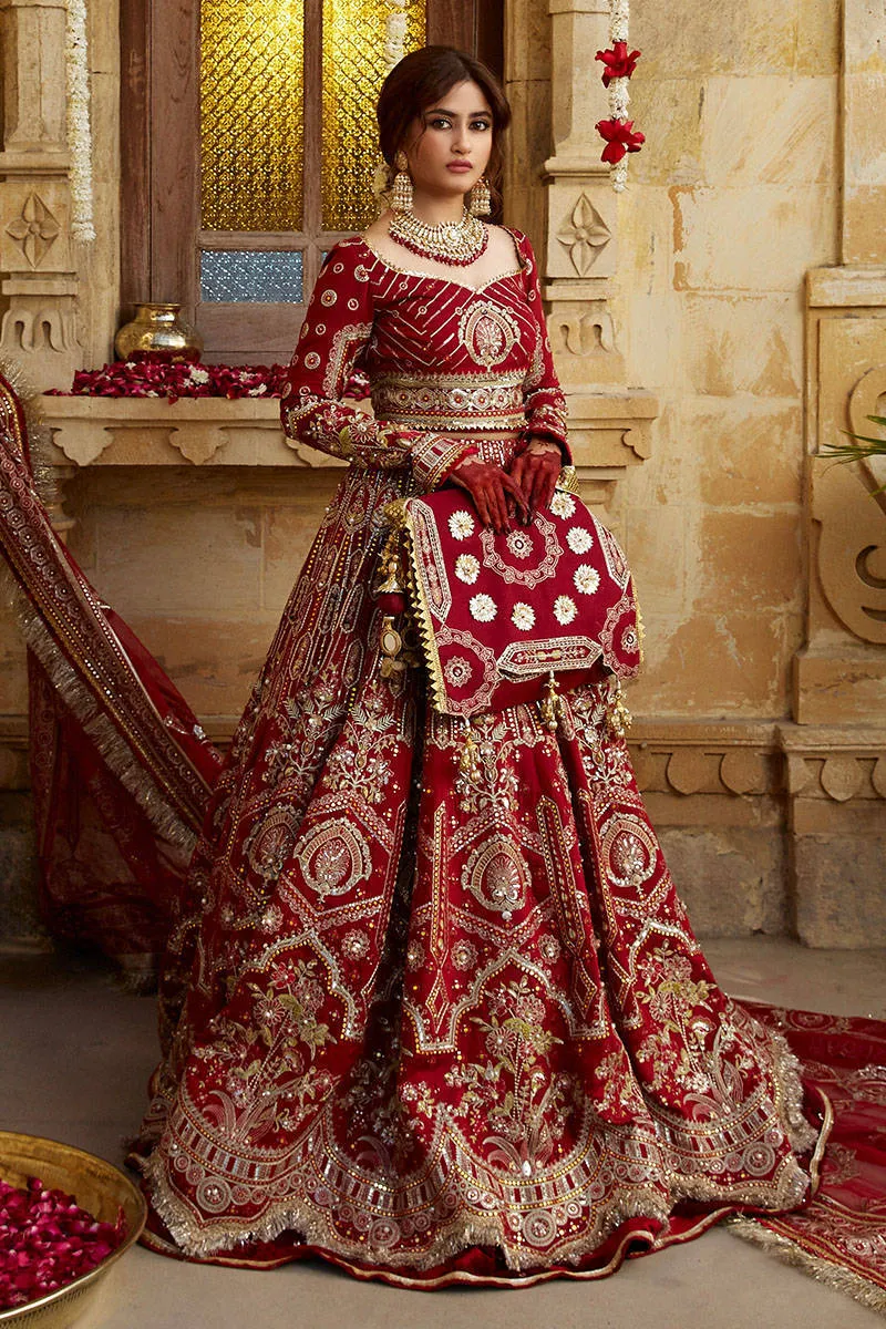 Bridal Red Lehenga Choli Dupatta in Premium Raw Silk